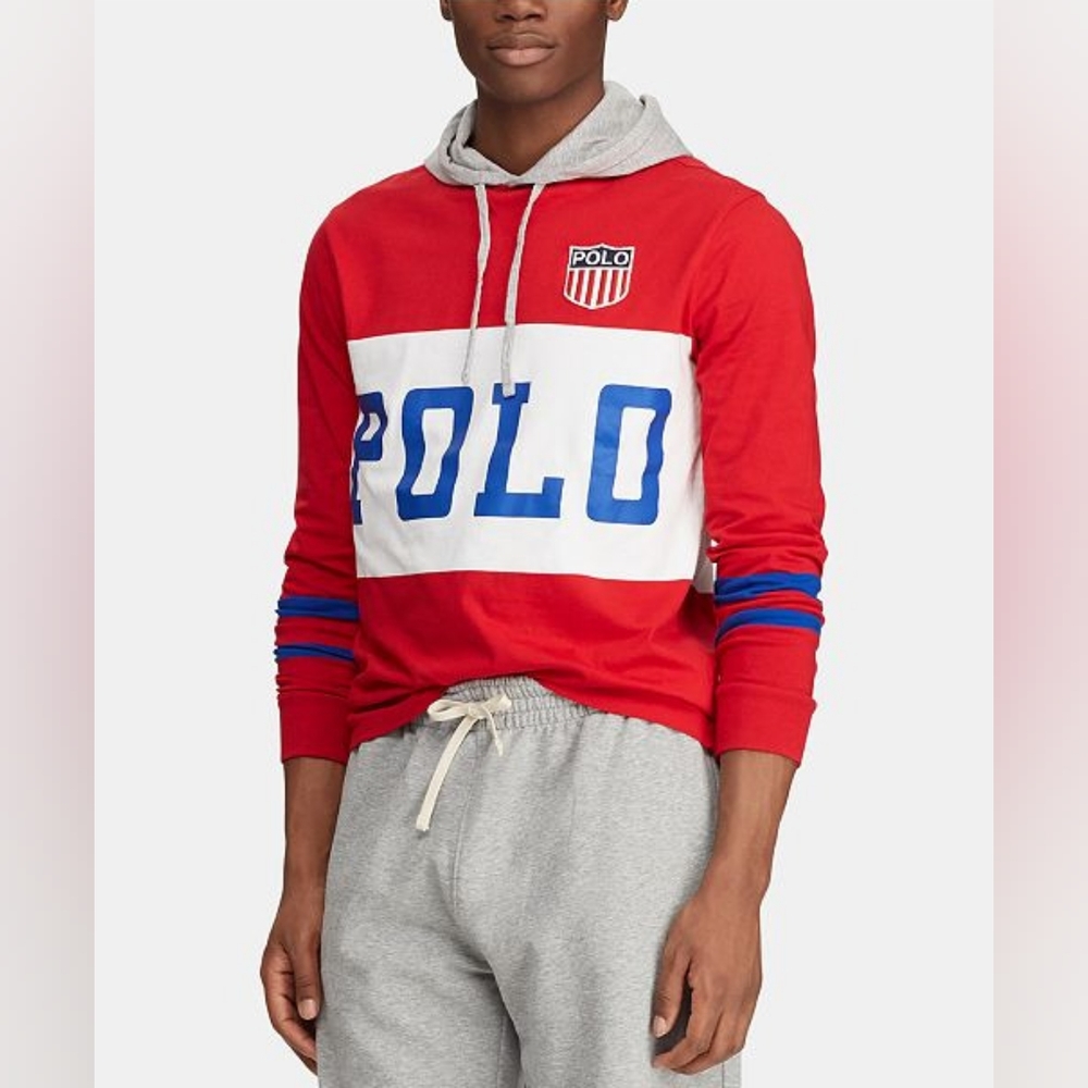 Polo Ralph Lauren Mens Chariots Hooded Long Sleeve Pullover T-Shirt (XL)